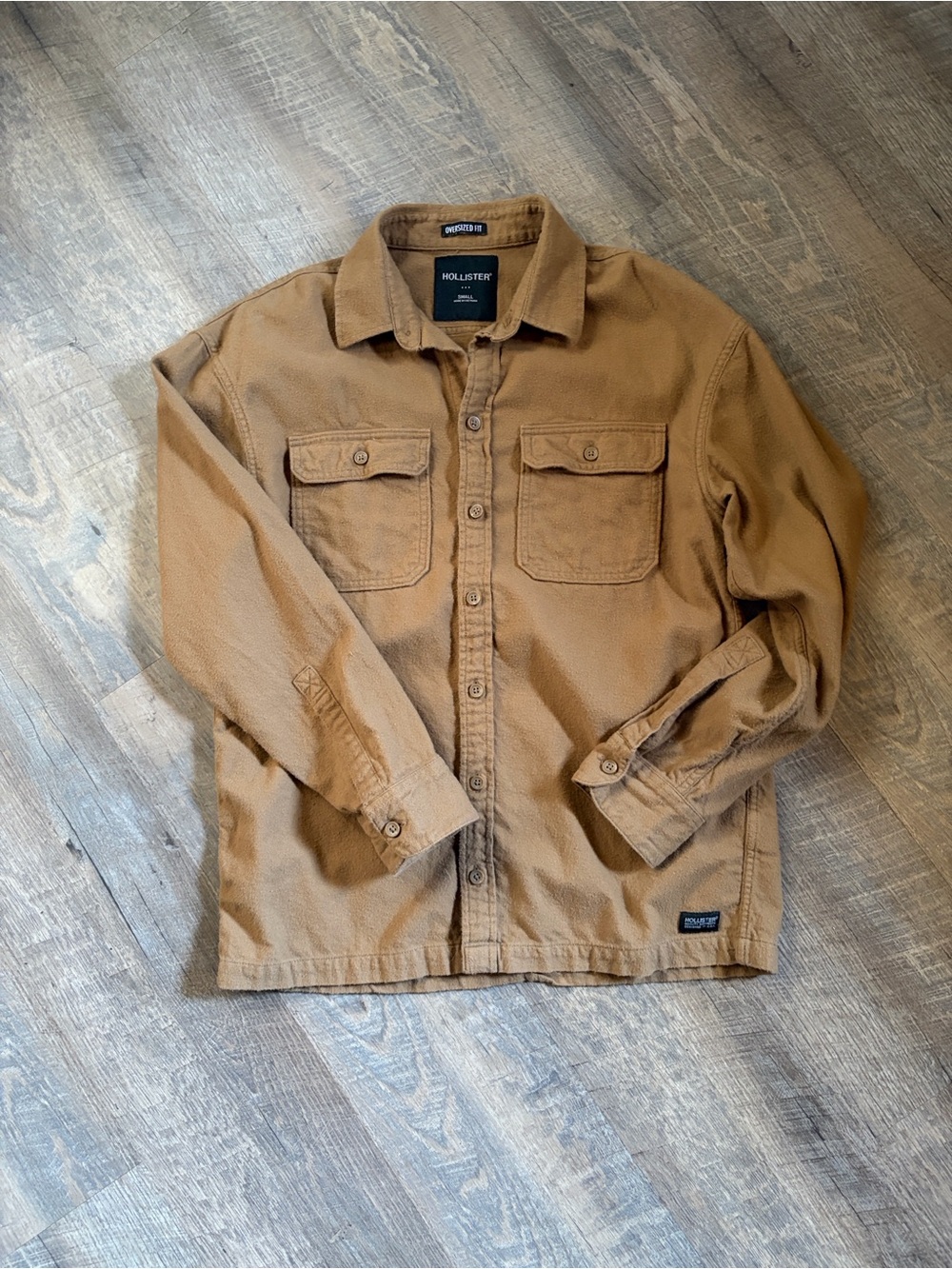Men’s Hollister Camel Flannel Button Down Shirt - Small, Oversized Fit